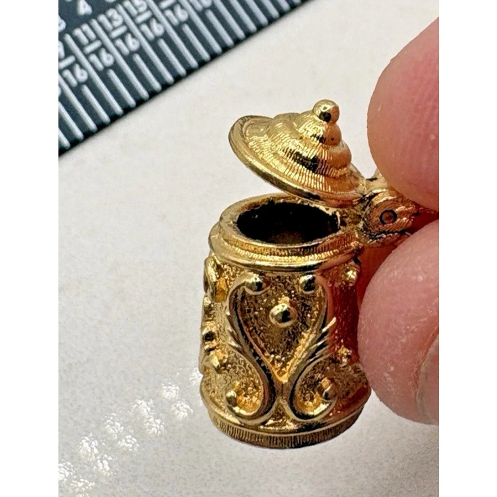 Monet Bracelet Charm Stein Mug Sloop Gold Tone Spring Ring Clasp Vintage Signed
